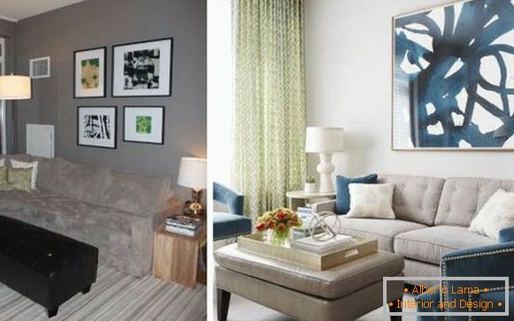 Design élégant d'une maison privée à l'intérieur: salon avant et après