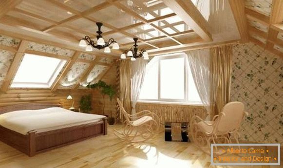 Design d'intérieur du grenier dans une maison en bois