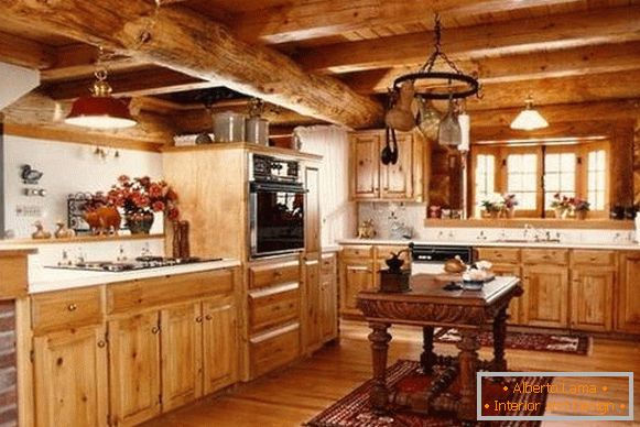 Intérieur de la cuisine d'une maison en bois - photo en bois