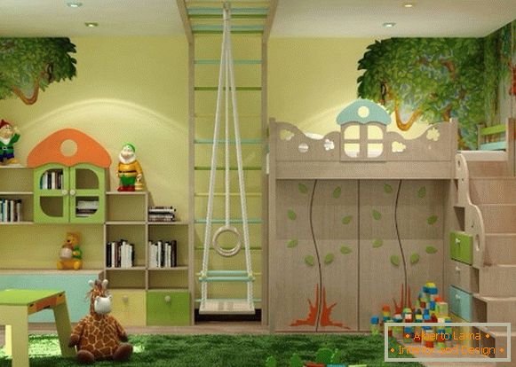 intérieur avec un thème naturel d'une chambre d'enfants pour une fille de 3 ans
