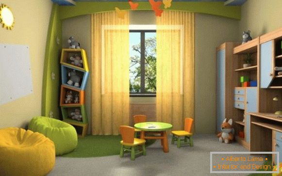 intérieur d'une chambre d'enfants en couleurs naturelles pour une fille