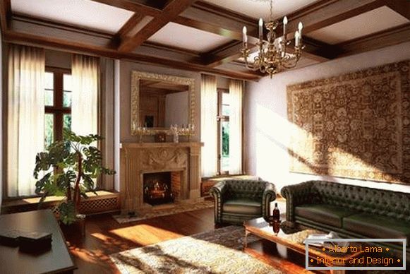 Intérieur du salon avec cheminée dans une maison privée - style classique