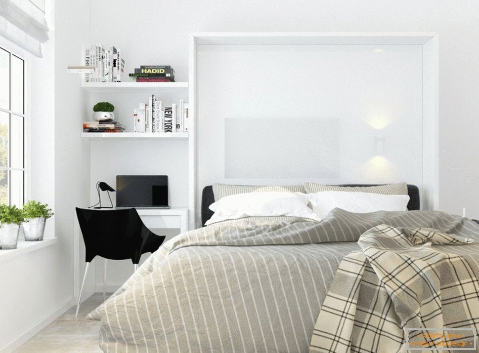 Chambre dans le style du minimalisme blanc