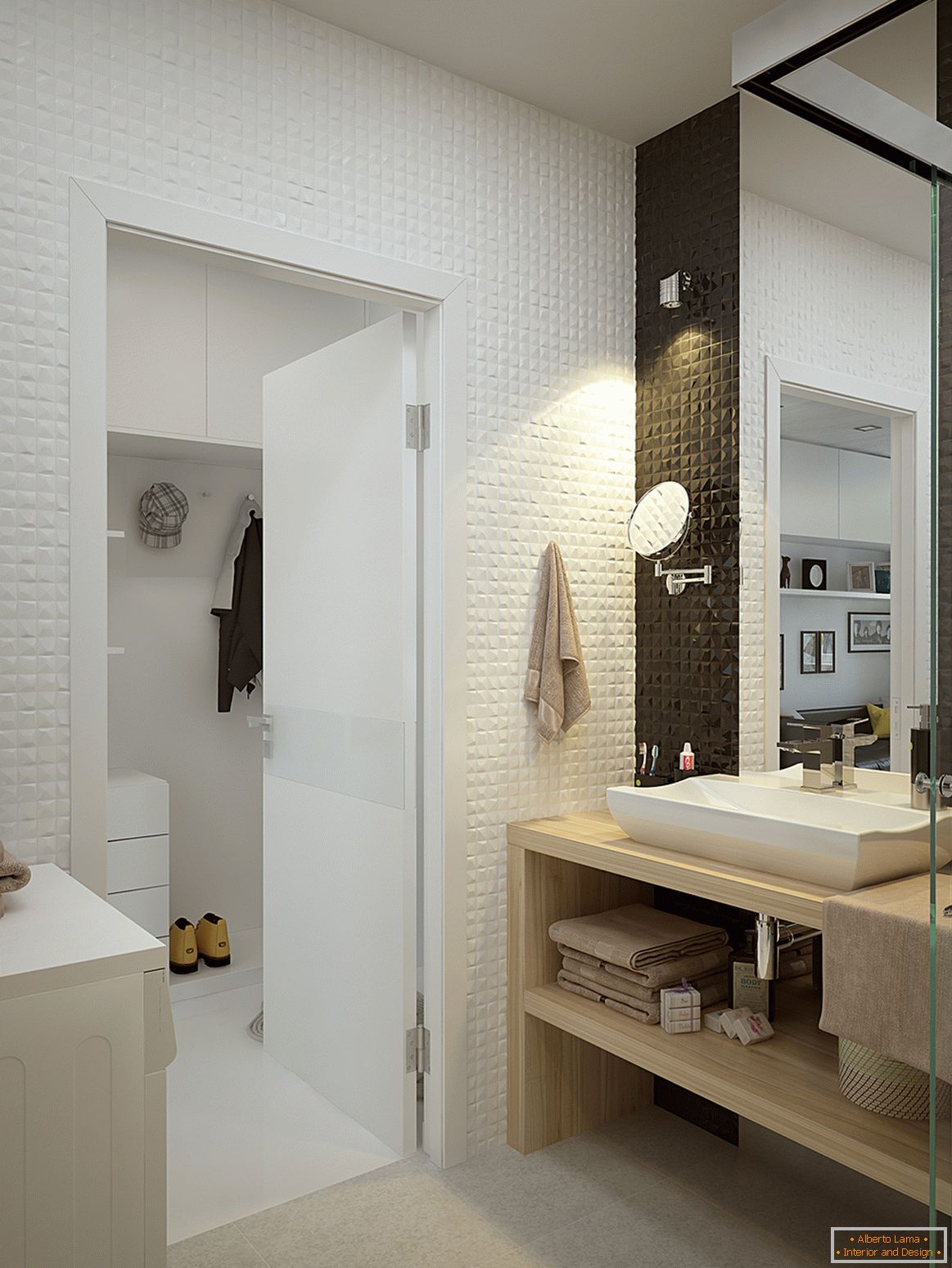 Intérieur d'un petit appartement aux couleurs contrastées - ванная
