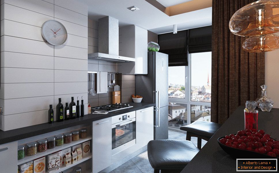 Intérieur d'un petit appartement aux couleurs claires - кухня