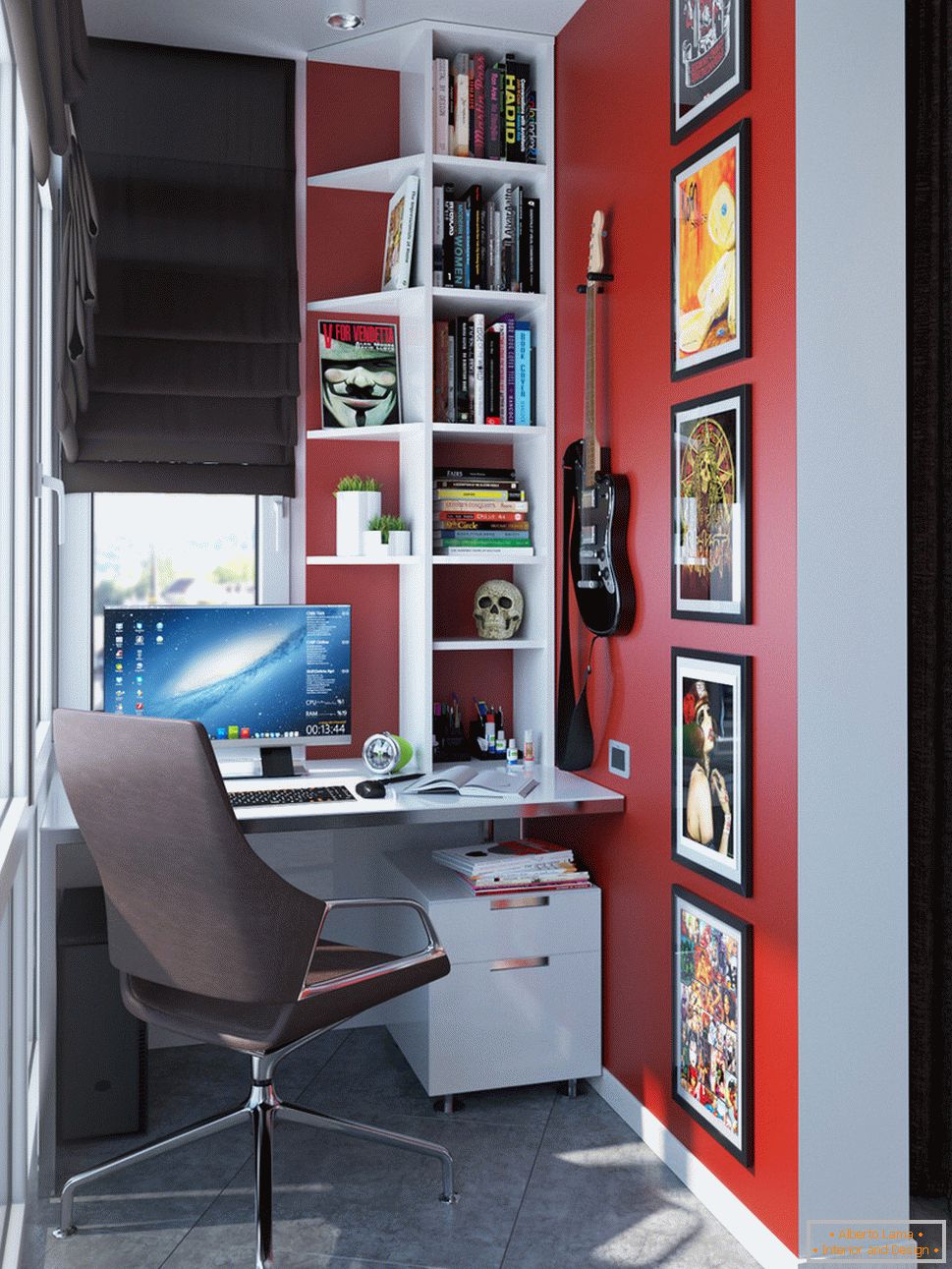 Intérieur d'un petit appartement aux couleurs claires - кабинет