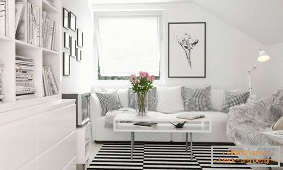 Salon blanc dans un style high-tech