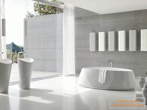 Salle de bain blanche dans un style high-tech