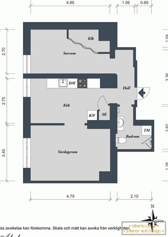 Plan d'un appartement d'une chambre en Suède