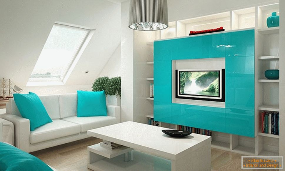 Accents turquoises dans le design d'un petit appartement