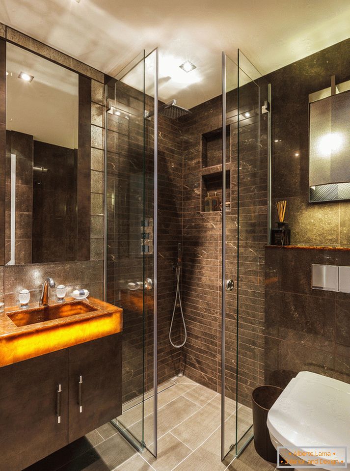 Une salle de bain d'un appartement élégant de petite taille