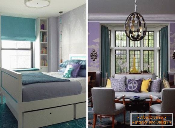 Quels rideaux sont adaptés pour le papier peint lilas - photos de chambres