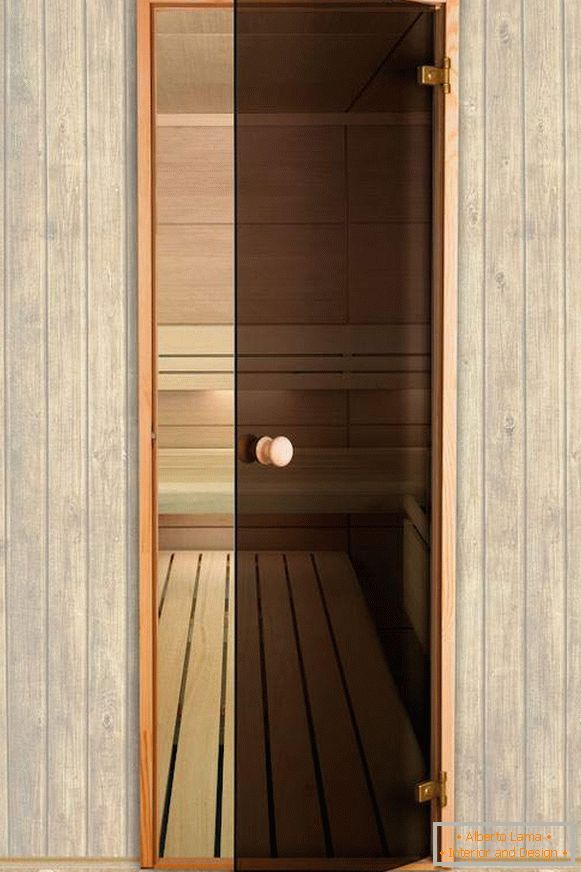 Porte vitrée pour sauna et sauna avec de belles boucles