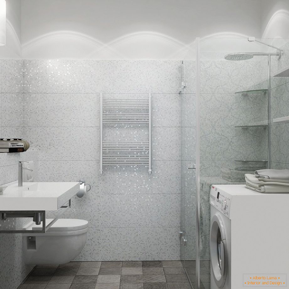 Salle de bain combinée en couleur blanche
