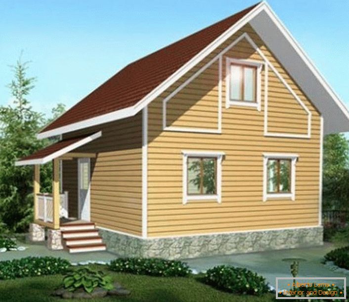 Le projet d'une maison sans prétention avec une mansarde de 6 à 6 mètres.