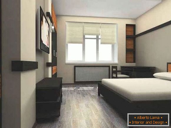 Conception d'une chambre d'un appartement de deux pièces dans un style minimaliste