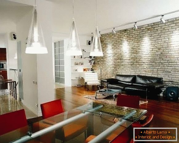 Loft design d'intérieur d'un appartement de deux pièces - photo d'une cuisine dans le salon