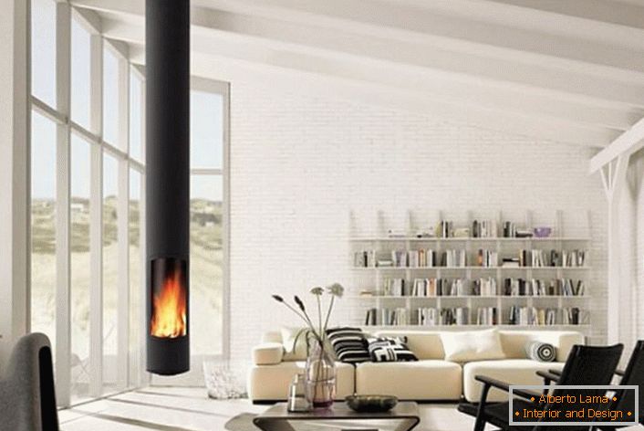 Le design strict et laconique de la cheminée suspendue le rend universel. Le design est idéal pour créer un intérieur dans le style de la haute technologie ou du minimalisme.