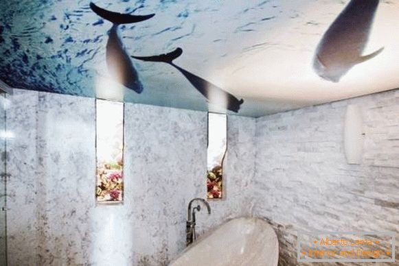 Plafond d'origine avec une photo dans la salle de bain