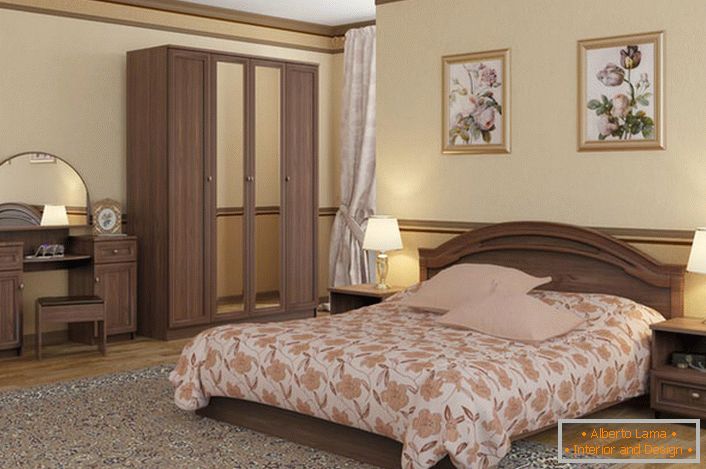 L'intérieur inégalé de la chambre dans le style Art Nouveau est mis en valeur par des meubles modulaires bien choisis.