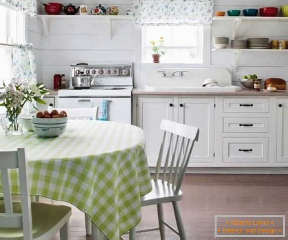 Rideaux de cuisine de couleur blanche avec un motif bleu photo 2016