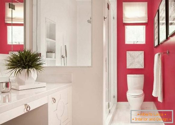Belle petite salle de bain - photo en couleur blanche et rose