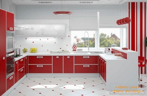 Conception d'une cuisine rouge blanche photo 12