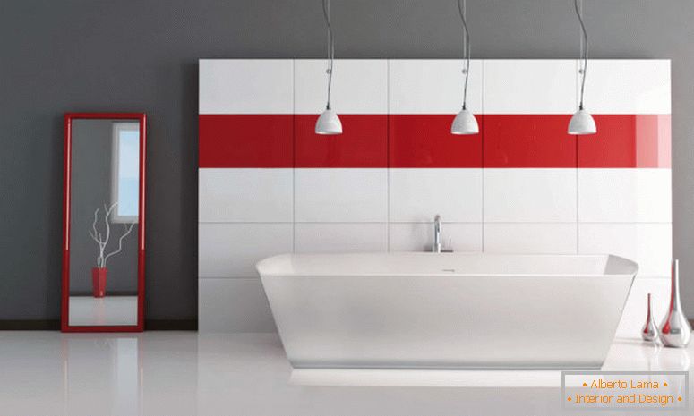 inspiration-salle de bains-charmant-triple-industriel-pendentif-lampes-sur-autoportant-bien-comme-rouge-rayures-mur-autocollant-comme-décorer-dans-gris-et-rouge-salle de bain-décoration idées-séduisant-rouge-salle de bain-pour