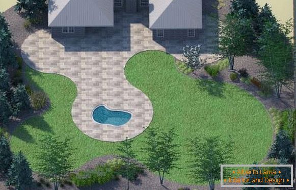 Aménagement d'un site de maison de campagne avec piscine et terrasse