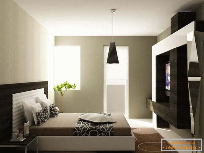 La chambre dans un style high-tech peut aussi être confortable et chaleureuse, le principal est de choisir la bonne couleur.