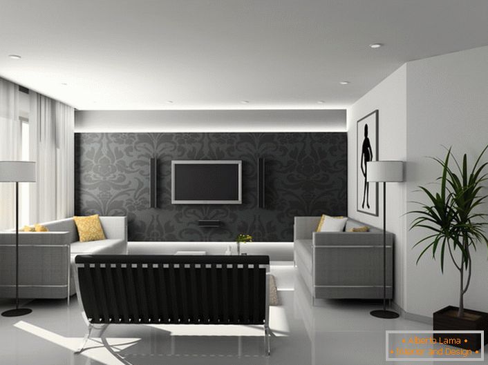 Dans la conception des chambres dans le style hi-tech, on utilise principalement des formes géométriques strictes et des nuances de gris.