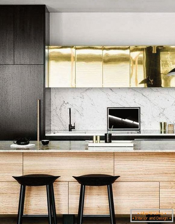 La combinaison du bois, du métal et du marbre dans la conception de la cuisine 2018