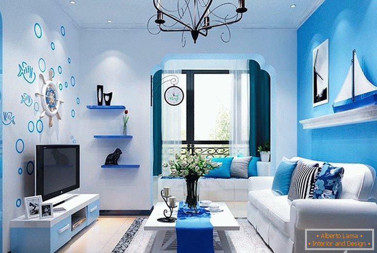 Salon avec un intérieur bleu