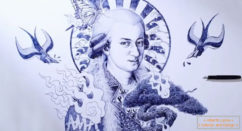Mozart, dessiné avec un stylo à bille