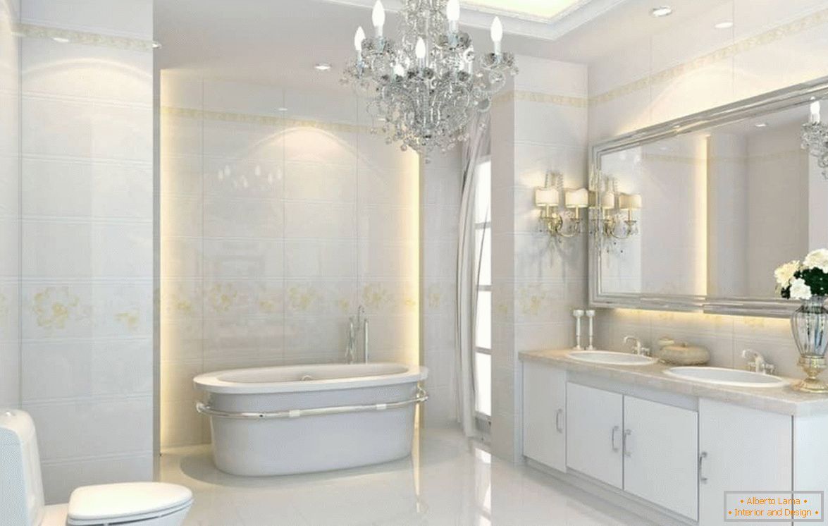 Design de salle de bain en blanc de style néo-classique