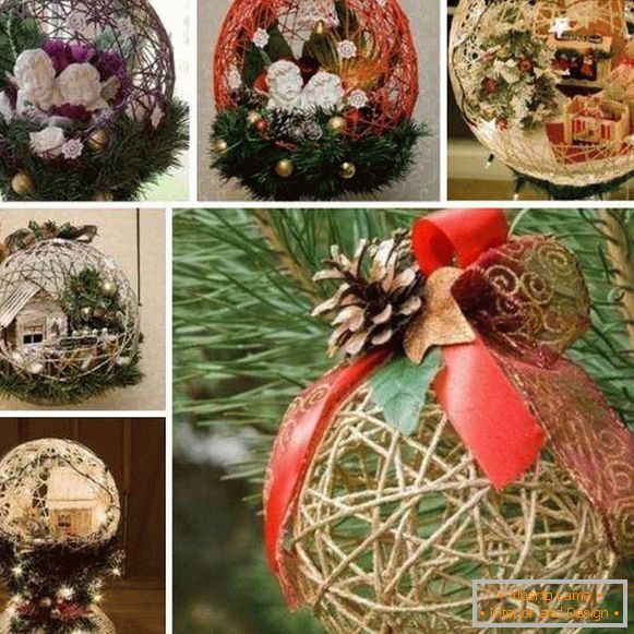Boules de Noël avec leurs propres mains de fil - фото идей оформления