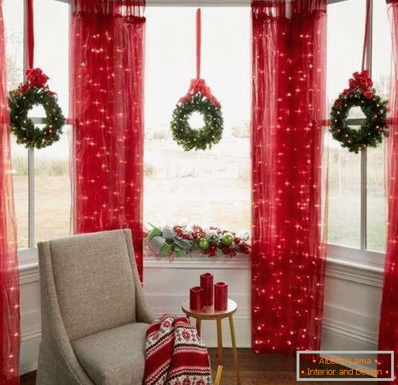 Guirlande de sapins de Noël pour décoration de fenêtre et rideaux