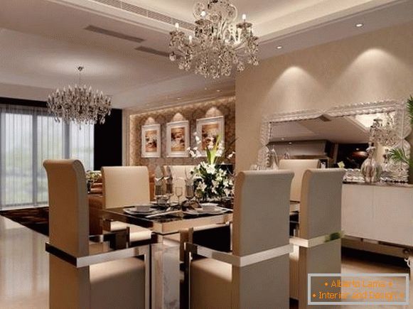 Design d'intérieur de luxe et table à manger chromée