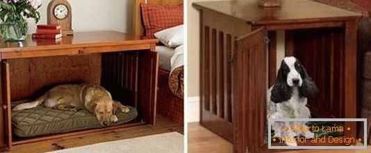 Tables de chevet en bois avec un lit pour chien