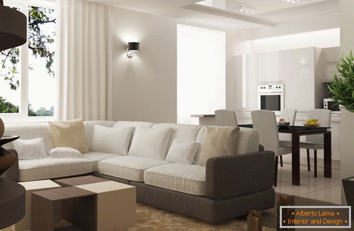 Intérieur laconique dans le style du minimalisme - le bon choix pour un petit appartement.