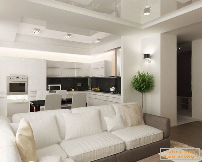 La combinaison de la cuisine et du salon est considérée comme une solution efficace dans des conditions de manque d'espace. 