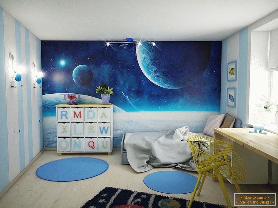 Une chambre pour un garçon в космическом декоре