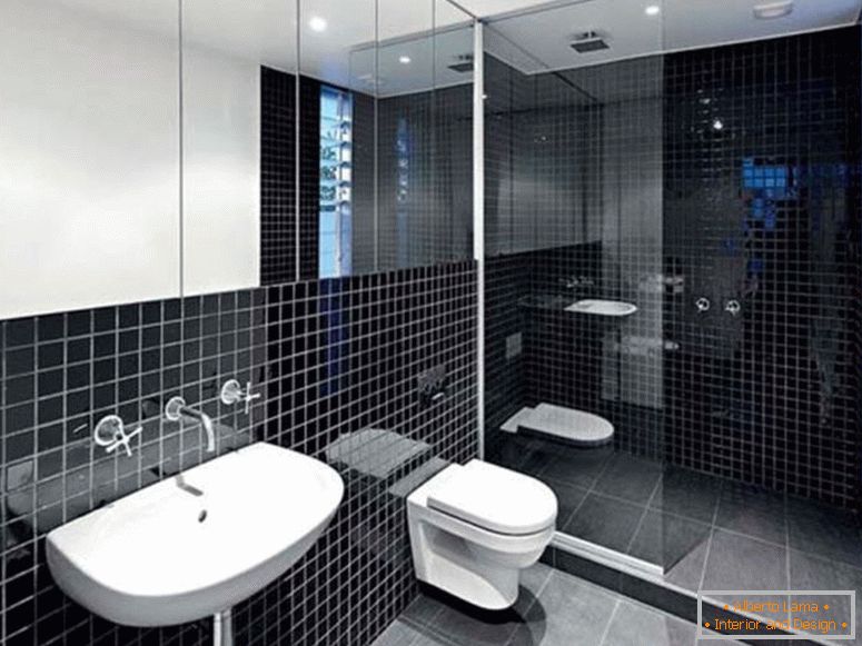 minimaliste-intérieur-décor-couplé-avec-noir-salle de bains-idées-pour-moderne-salle de bains-meublé-avec-porcelaine-évier-et-mur-robinet-sous-grand-mur-miroir