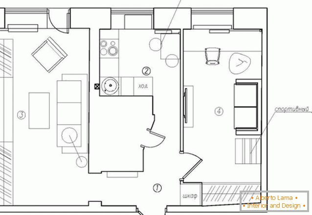 Planification d'un appartement de deux pièces en Russie
