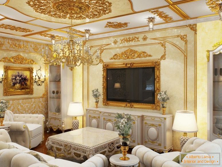 La chambre est décorée dans les meilleures traditions du style baroque.