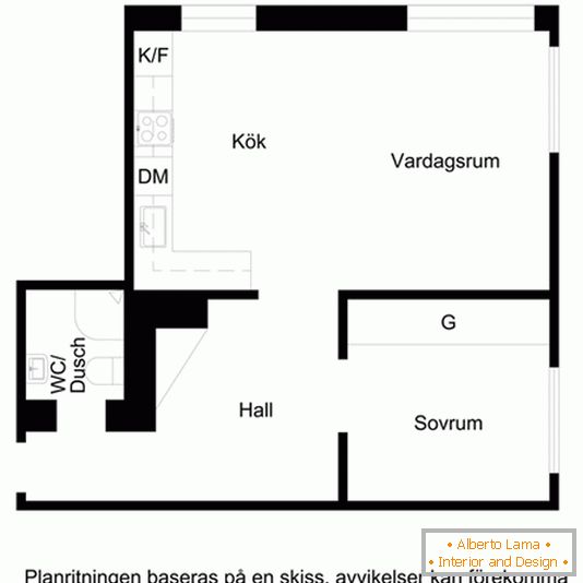 Le plan d'un petit appartement d'une chambre