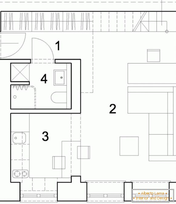 Disposition du premier niveau d'un appartement à deux niveaux