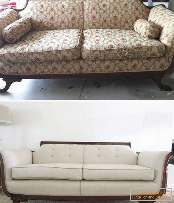 Restauration de meubles rembourrés - photo canapé avant et après