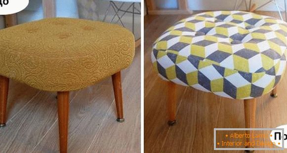 Réparation de meubles rembourrés - photo du pouf avant et après