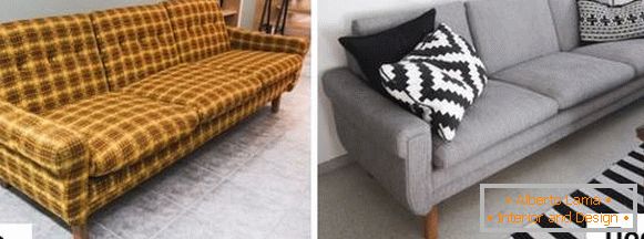 Retirer les meubles rembourrés - photo du vieux canapé avant et après